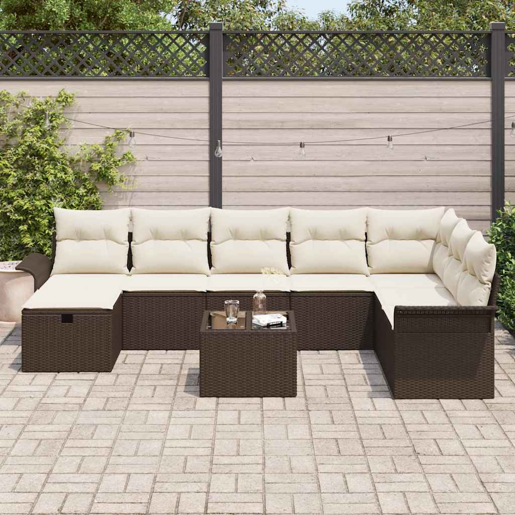 Set Divano da Giardino con cuscino 9 pcs Marrone Poly Rattan - homemem39