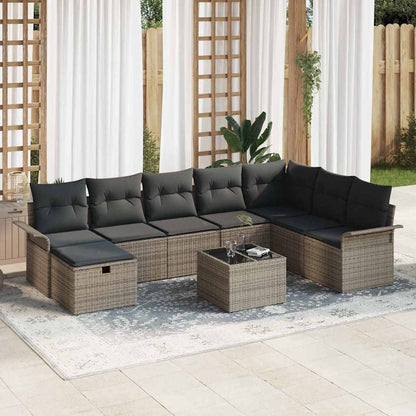 Set Divano da Giardino con cuscino 9 pcs Grigio Poly Rattan