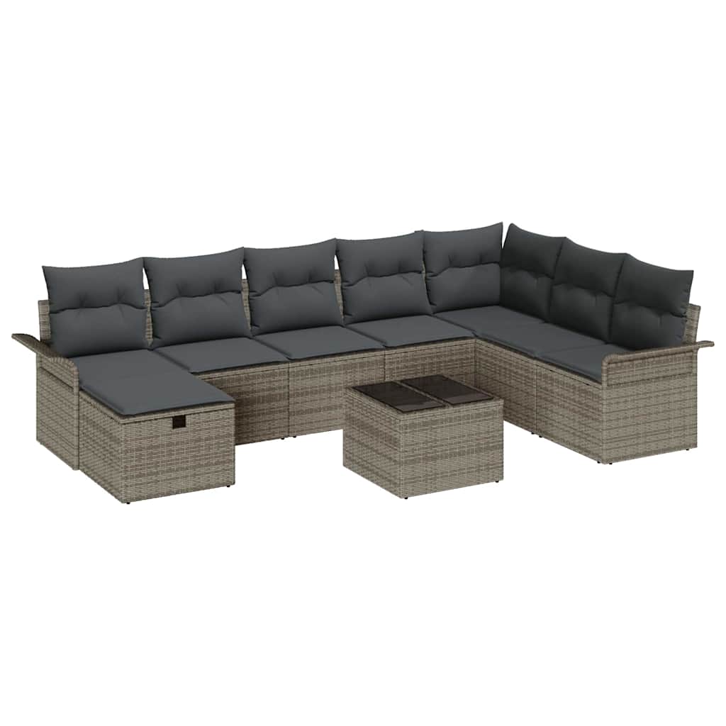 Set Divano da Giardino con cuscino 9 pcs Grigio Poly Rattan