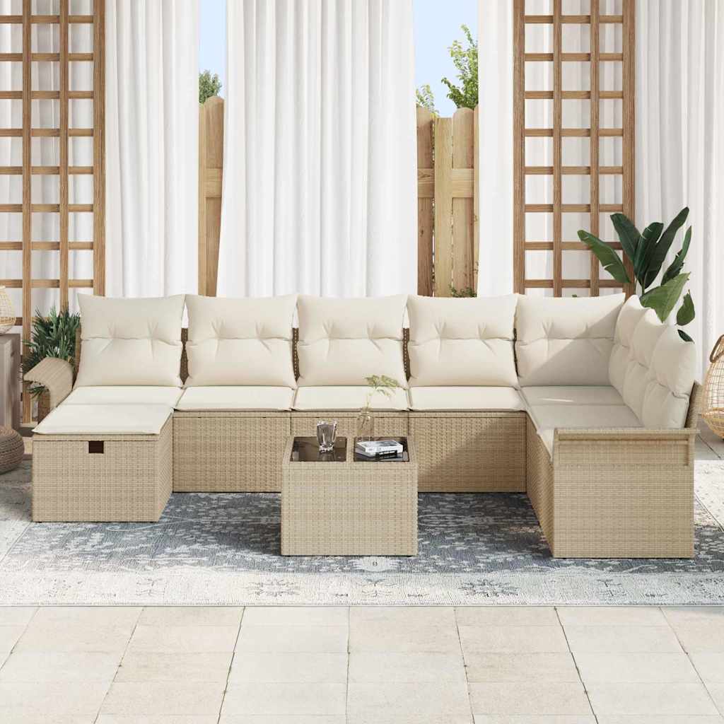 Set Divano da Giardino con cuscino 9 pcs Beige Poly Rattan - homemem39
