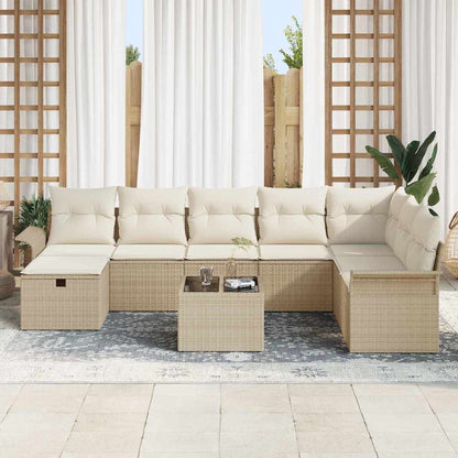 Set Divano da Giardino con cuscino 9 pcs Beige Poly Rattan - homemem39