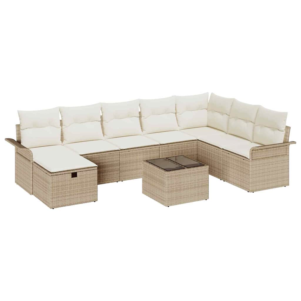 Set Divano da Giardino con cuscino 9 pcs Beige Poly Rattan - homemem39