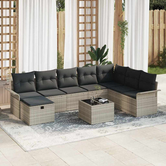 Set Divano da Giardino 9 pcs Grigio chiaro Poly Rattan - homemem39
