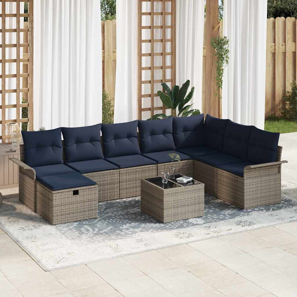 Set Divano da Giardino con cuscino 9 pcs Poly Rattan