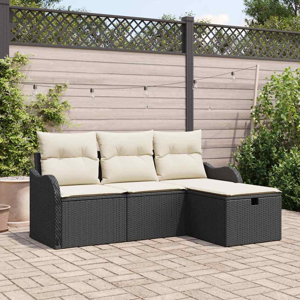Set Divano da Giardino con cuscino 4 pcs Nero Poly Rattan - homemem39