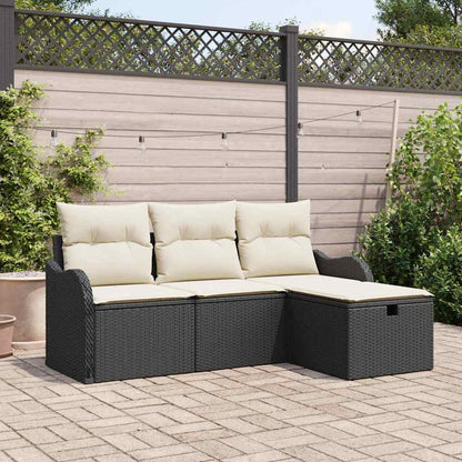 Set Divano da Giardino con cuscino 4 pcs Nero Poly Rattan - homemem39