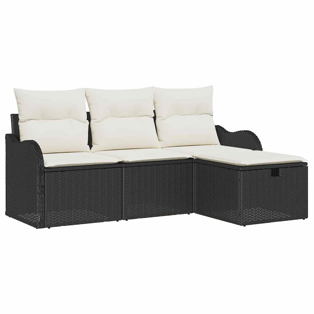 Set Divano da Giardino con cuscino 4 pcs Nero Poly Rattan - homemem39