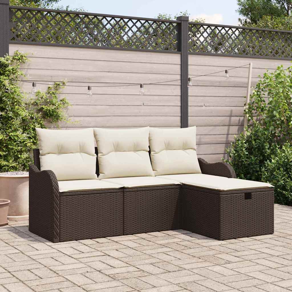 Set Divano da Giardino con cuscino 4 pcs Marrone Poly Rattan - homemem39