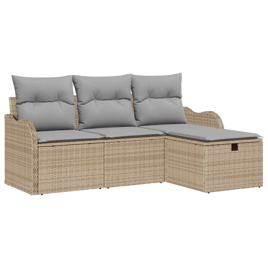 Set Divano da Giardino con cuscino 4 pcs Beige Poly Rattan - homemem39