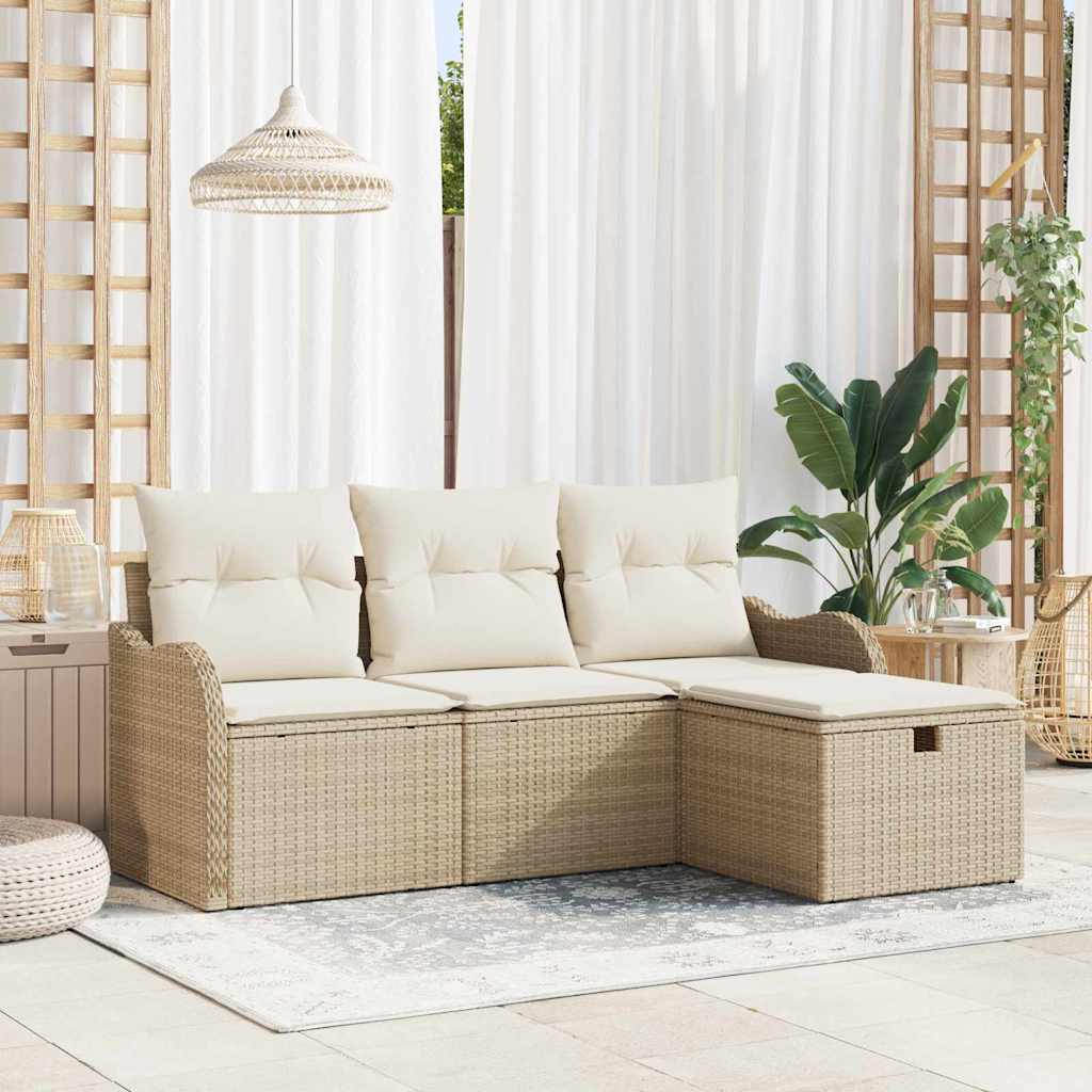 Set Divano da Giardino con cuscino 4 pcs Beige Poly Rattan - homemem39