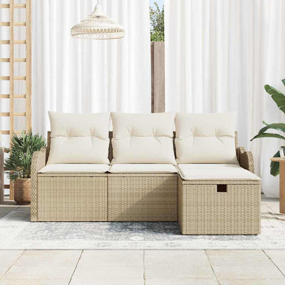 Set Divano da Giardino con cuscino 4 pcs Beige Poly Rattan - homemem39