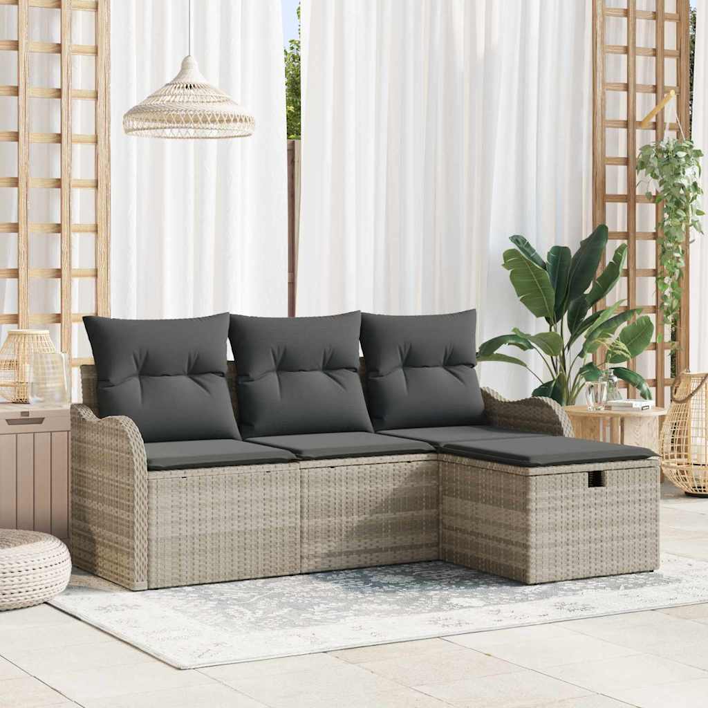 Set Divano da Giardino 4 pcs Grigio chiaro Poly Rattan - homemem39