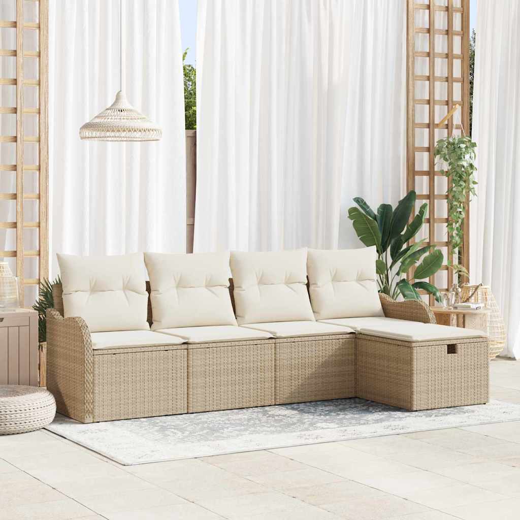 Set Divano da Giardino con cuscino 5 pcs Beige Poly Rattan - homemem39