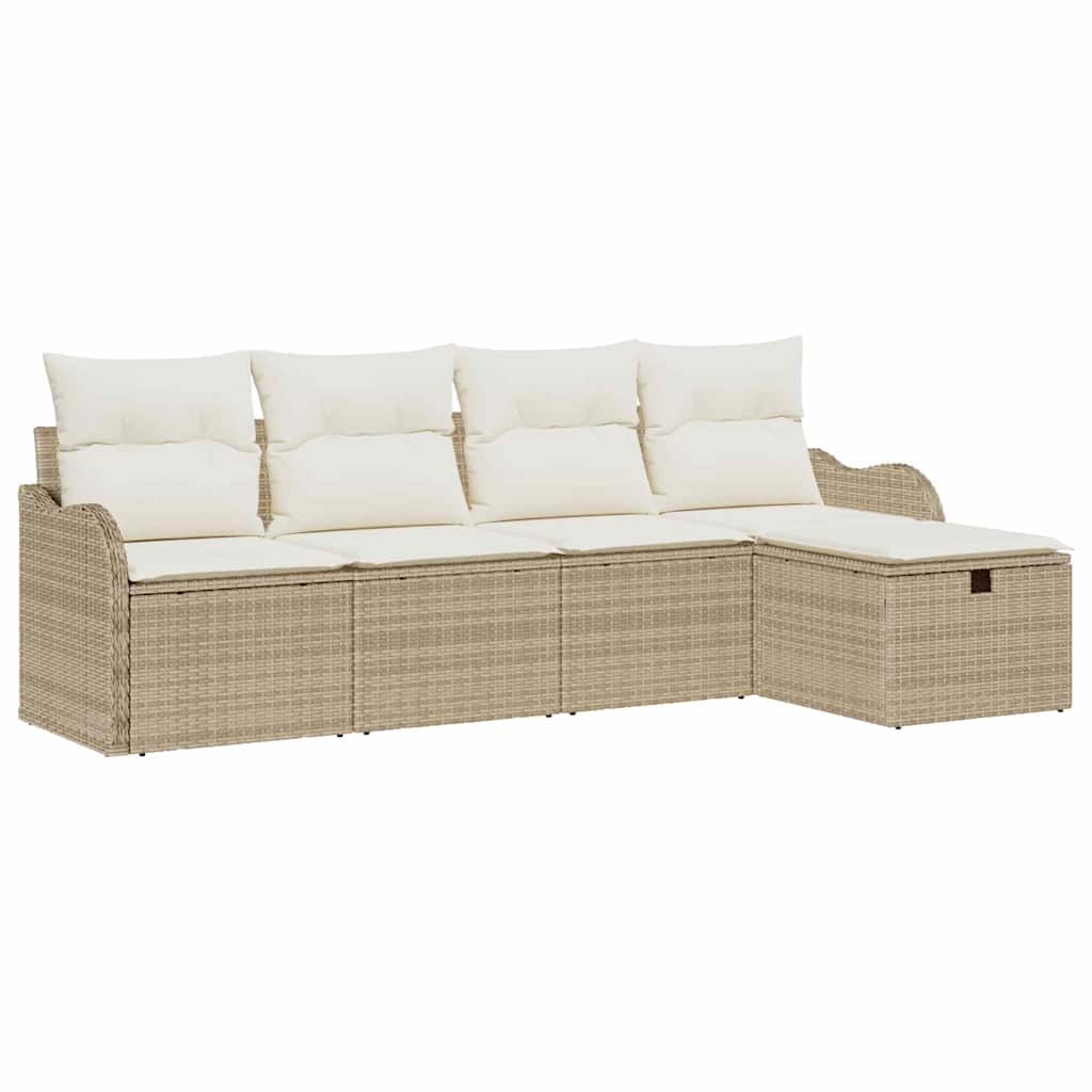 Set Divano da Giardino con cuscino 5 pcs Beige Poly Rattan - homemem39