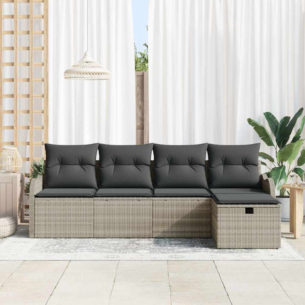 Set Divano da Giardino 5 pcs Grigio chiaro Poly Rattan - homemem39