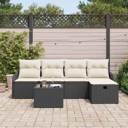 Set Divano da Giardino con cuscino 6 pcs Nero Poly Rattan - homemem39