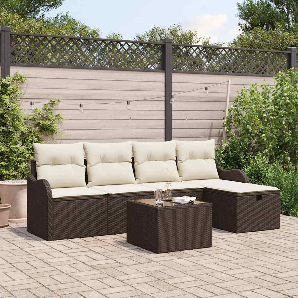 Set Divano da Giardino con cuscino 6 pcs Marrone Poly Rattan - homemem39