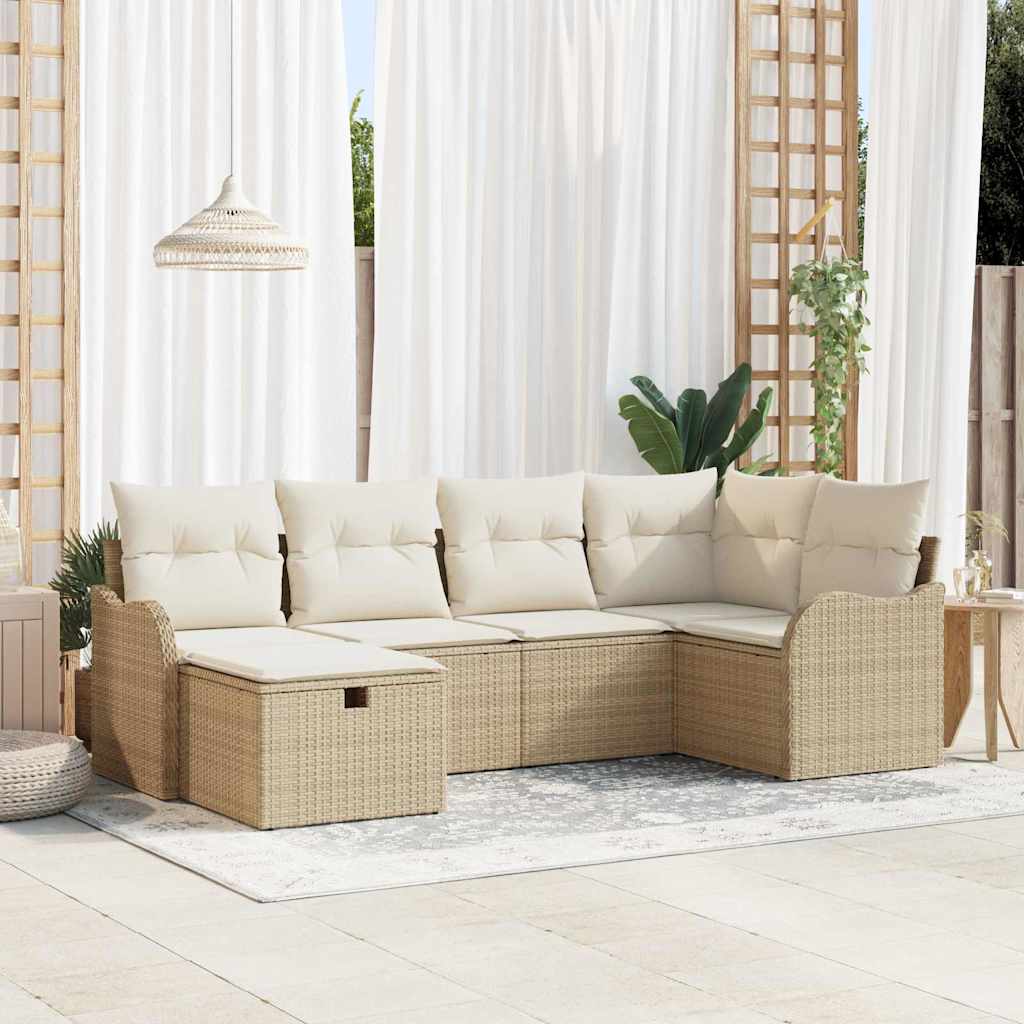 Set Divano da Giardino con cuscino 6 pcs Beige Poly Rattan