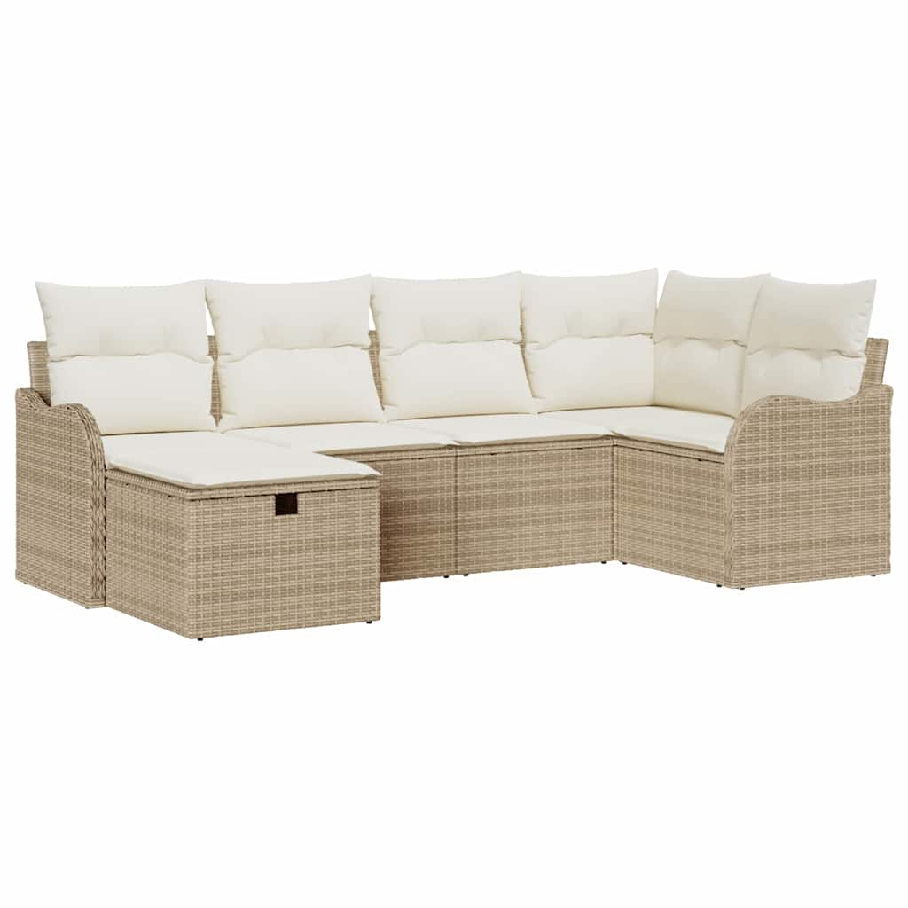 Set Divano da Giardino con cuscino 6 pcs Beige Poly Rattan - homemem39