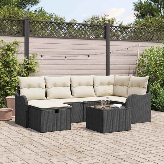 Set Divano da Giardino con cuscino 7 pcs Nero Poly Rattan - homemem39