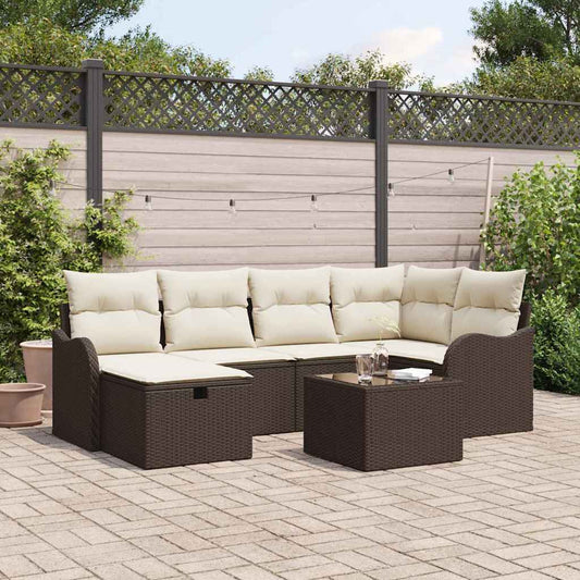 Set Divano da Giardino con cuscino 7 pcs Marrone Poly Rattan - homemem39