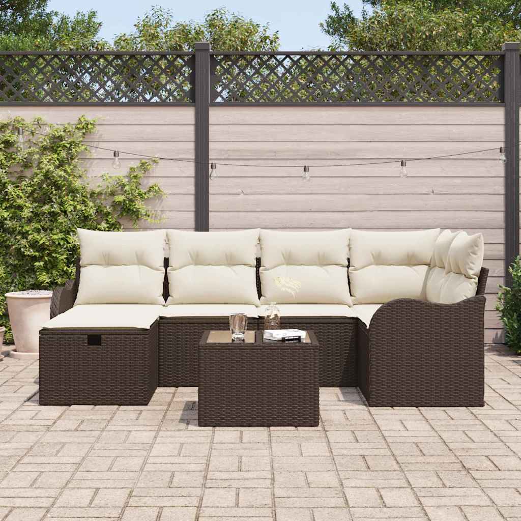 Set Divano da Giardino con cuscino 7 pcs Marrone Poly Rattan - homemem39