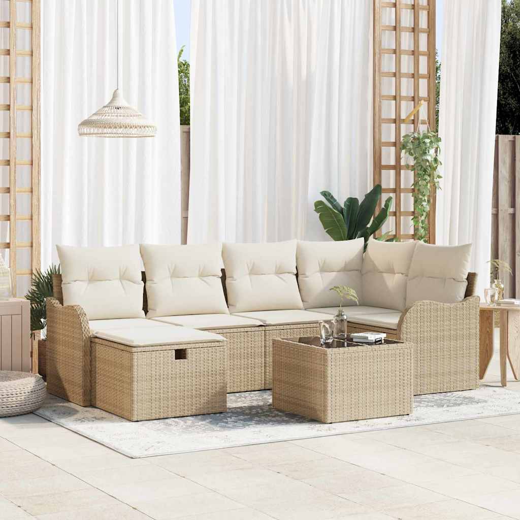 Set Divano da Giardino con cuscino 7 pcs Beige Poly Rattan - homemem39