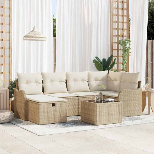 Set Divano da Giardino con cuscino 7 pcs Beige Poly Rattan - homemem39