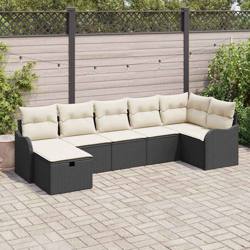 Set Divano da Giardino con cuscino 7 pcs Nero Poly Rattan - homemem39