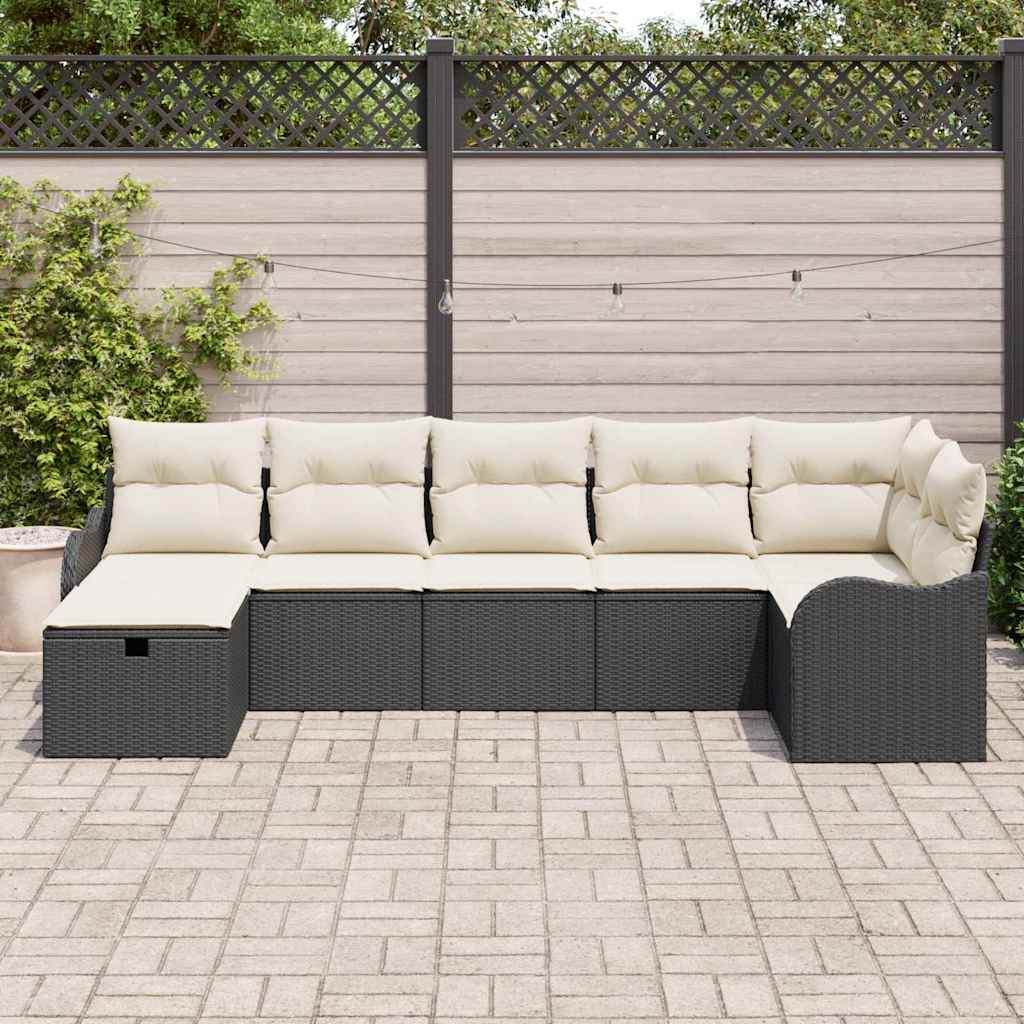 Set Divano da Giardino con cuscino 7 pcs Nero Poly Rattan - homemem39