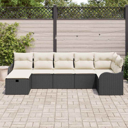 Set Divano da Giardino con cuscino 7 pcs Nero Poly Rattan - homemem39