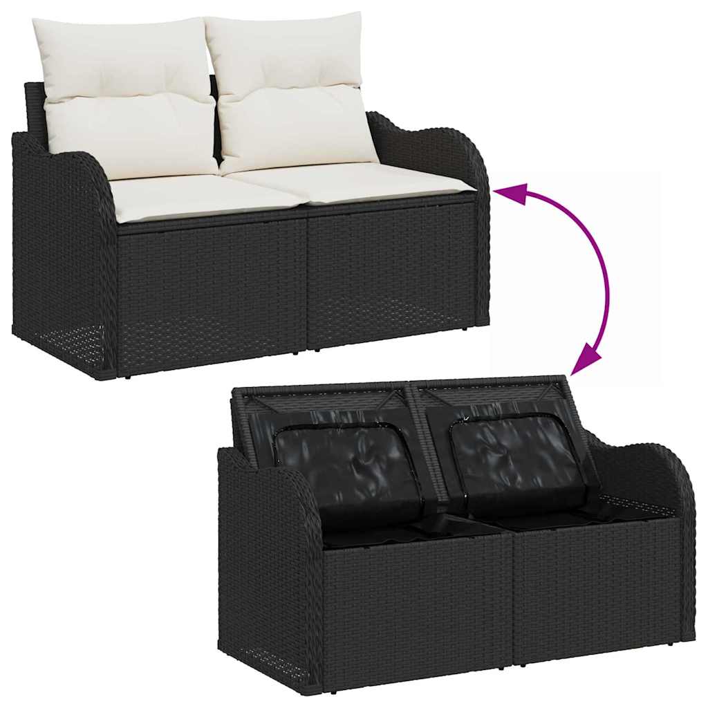 Set Divano da Giardino con cuscino 7 pcs Nero Poly Rattan | homemem39