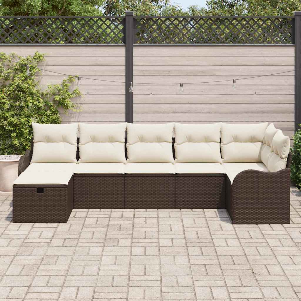 Set Divano da Giardino con cuscino 7 pcs Marrone Poly Rattan - homemem39
