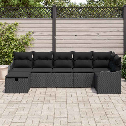Set Divano da Giardino con cuscino 7 pcs Nero Poly Rattan | homemem39