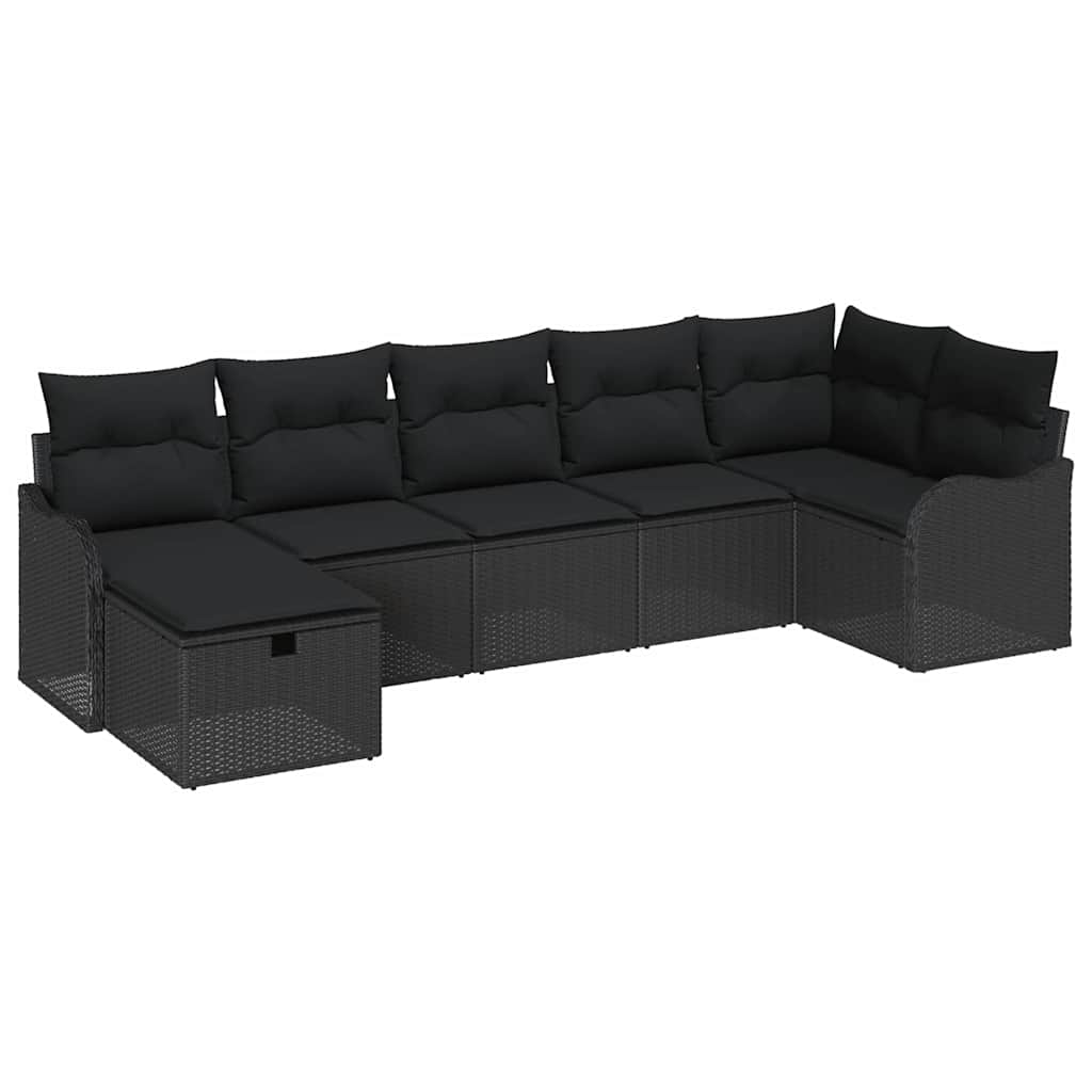 Set Divano da Giardino con cuscino 7 pcs Nero Poly Rattan | homemem39