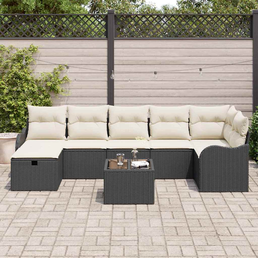 Set Divano da Giardino con cuscino 8 pcs Nero Poly Rattan - homemem39