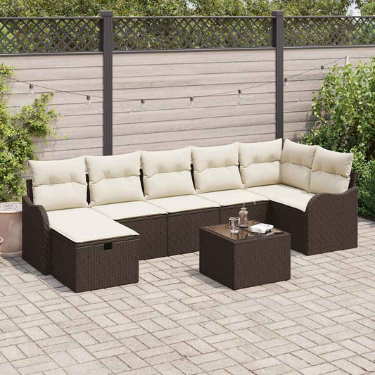 Set Divano da Giardino con cuscino 8 pcs Marrone Poly Rattan - homemem39