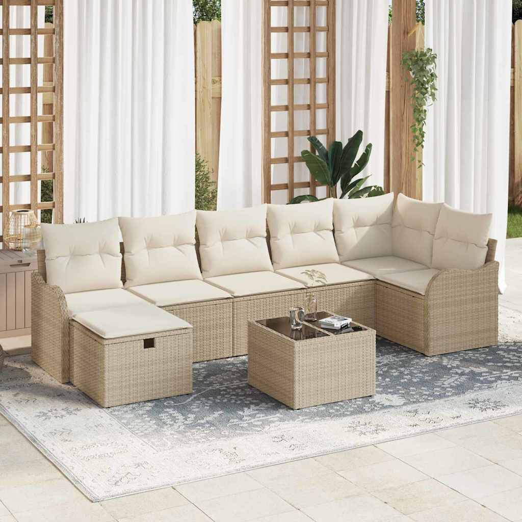 Set Divano da Giardino con cuscino 8 pcs Beige Poly Rattan - homemem39