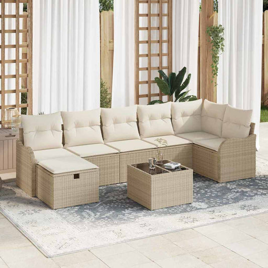 Set Divano da Giardino con cuscino 8 pcs Beige Poly Rattan - homemem39