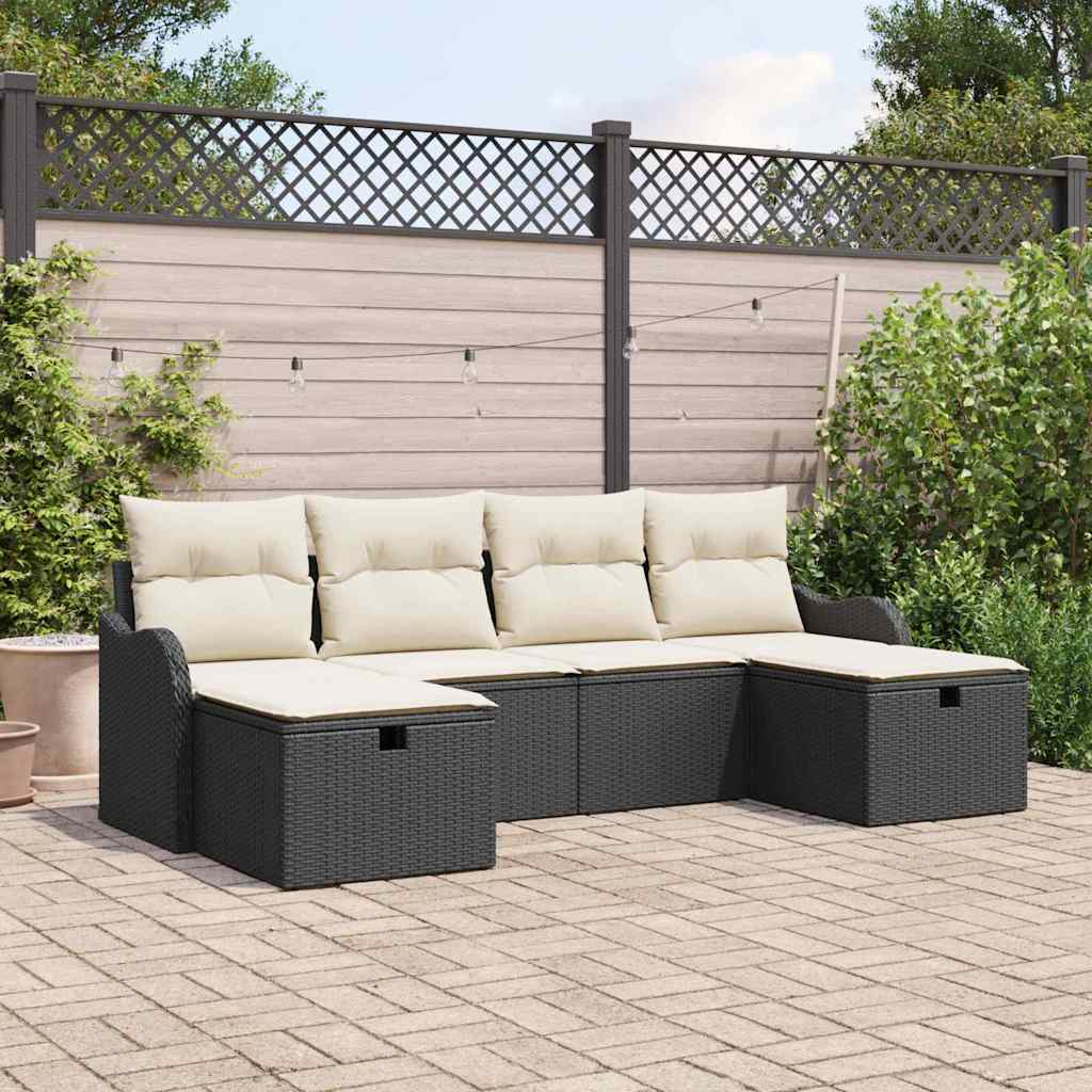 Set Divano da Giardino con cuscino 6 pcs Nero Poly Rattan - homemem39
