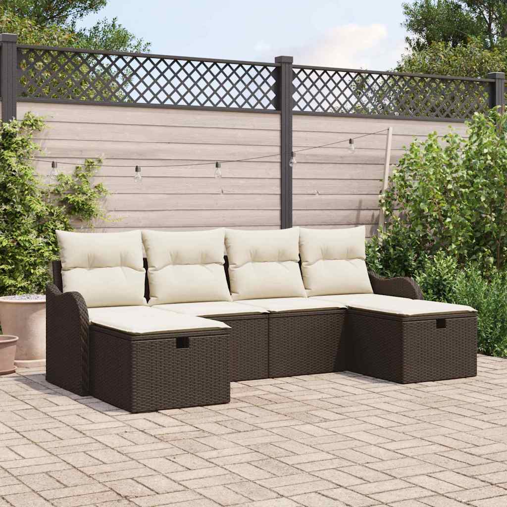 Set Divano da Giardino con cuscino 6 pcs Marrone Poly Rattan - homemem39