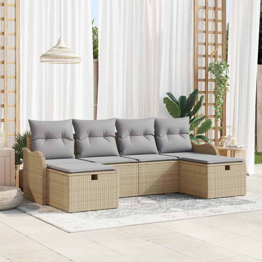 Set Divano da Giardino con cuscino 6 pcs Beige Poly Rattan - homemem39