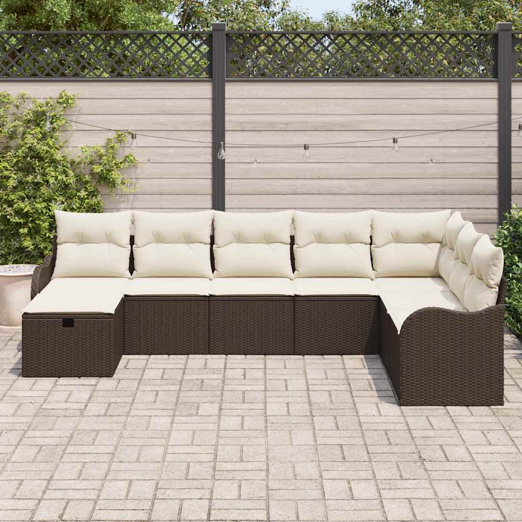 Set Divano da Giardino con cuscino 8 pcs Marrone Poly Rattan - homemem39
