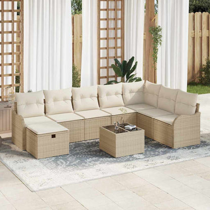 Set Divano da Giardino con cuscino 9 pcs Beige Poly Rattan - homemem39