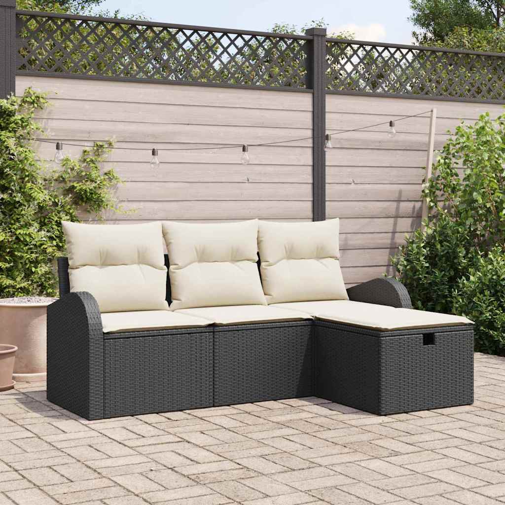 Set Divano da Giardino con cuscino 4 pcs Nero Poly Rattan - homemem39