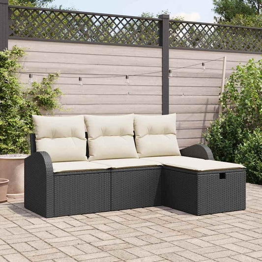 Set Divano da Giardino con cuscino 4 pcs Nero Poly Rattan - homemem39