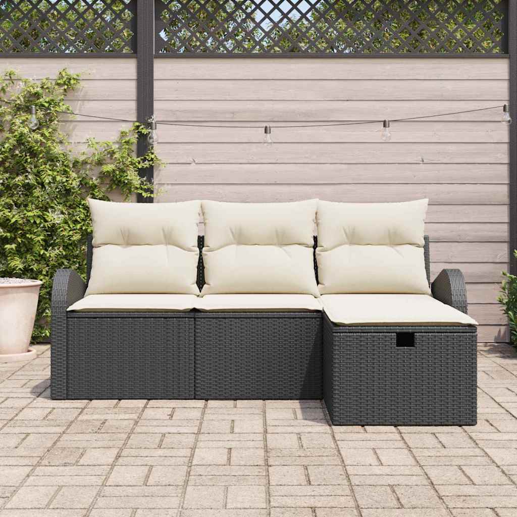 Set Divano da Giardino con cuscino 4 pcs Nero Poly Rattan - homemem39