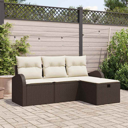 Set Divano da Giardino con cuscino 4 pcs Marrone Poly Rattan - homemem39