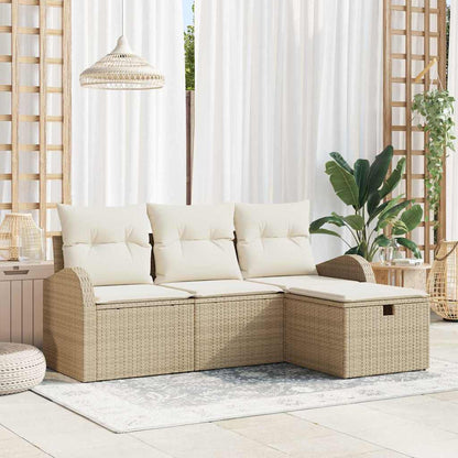 Set Divano da Giardino con cuscino 4 pcs Beige Poly Rattan - homemem39