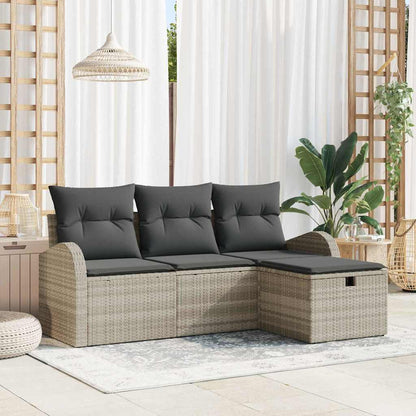 Set Divano da Giardino 4 pcs Grigio chiaro Poly Rattan - homemem39